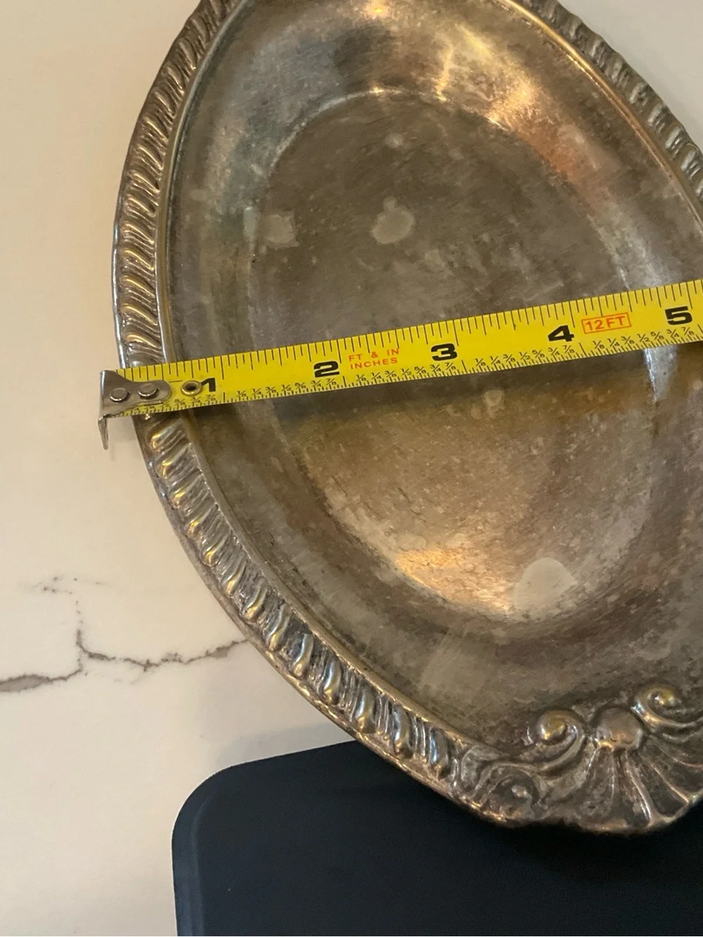 Antique-Style Oval Serving Platter in Aged Silver